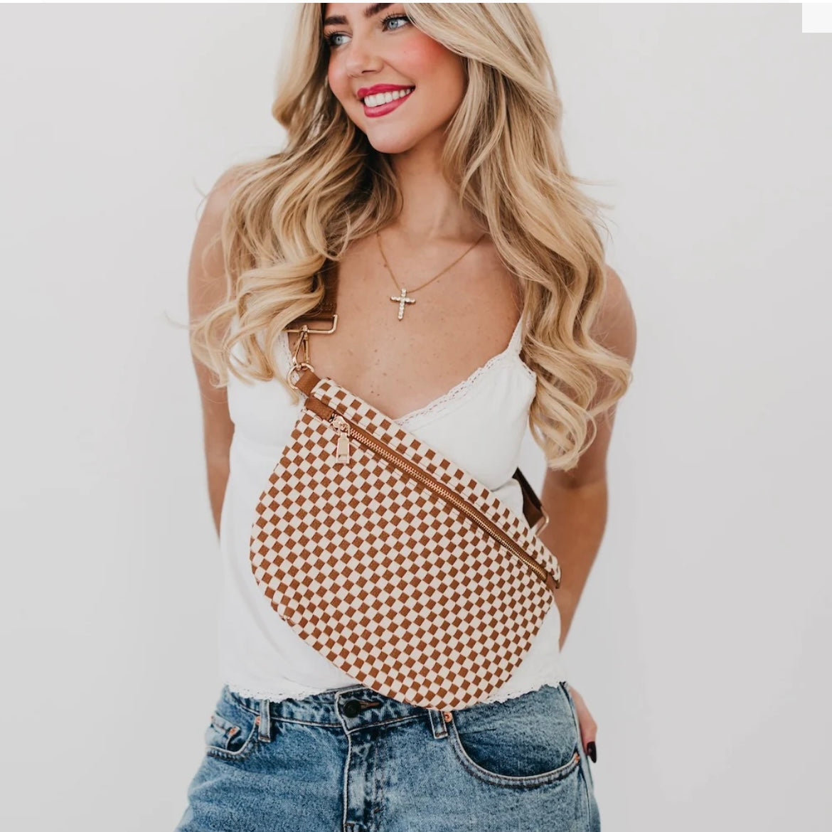Pretty Simple Bum Bag Chestnut Checkered