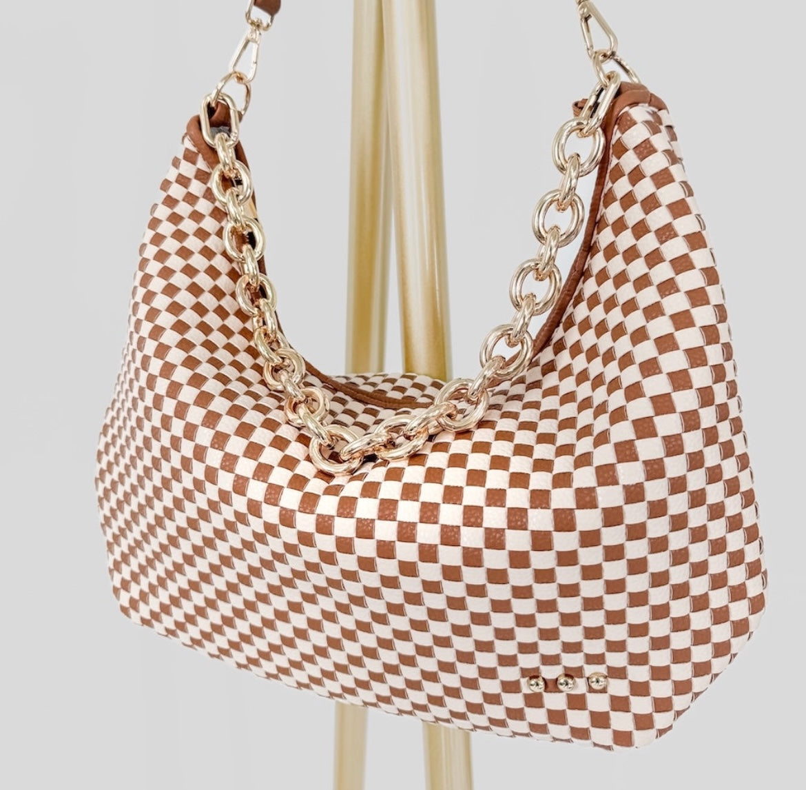 Pretty Simple Shoulder Bag Chestnut Checkered