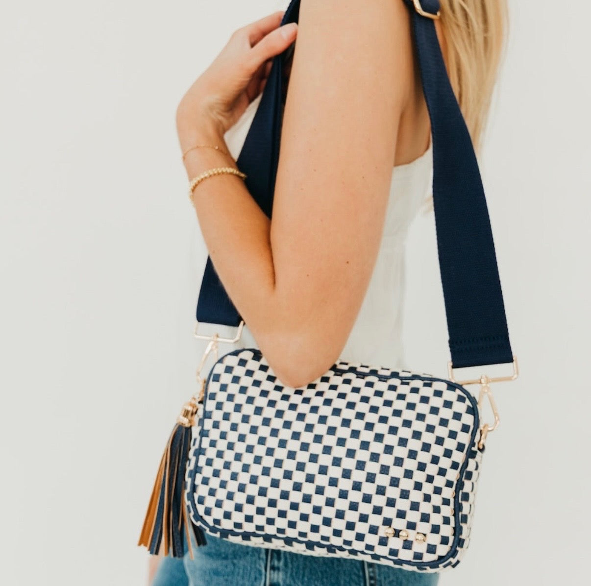Pretty Simple Camera Bag Navy Checkered