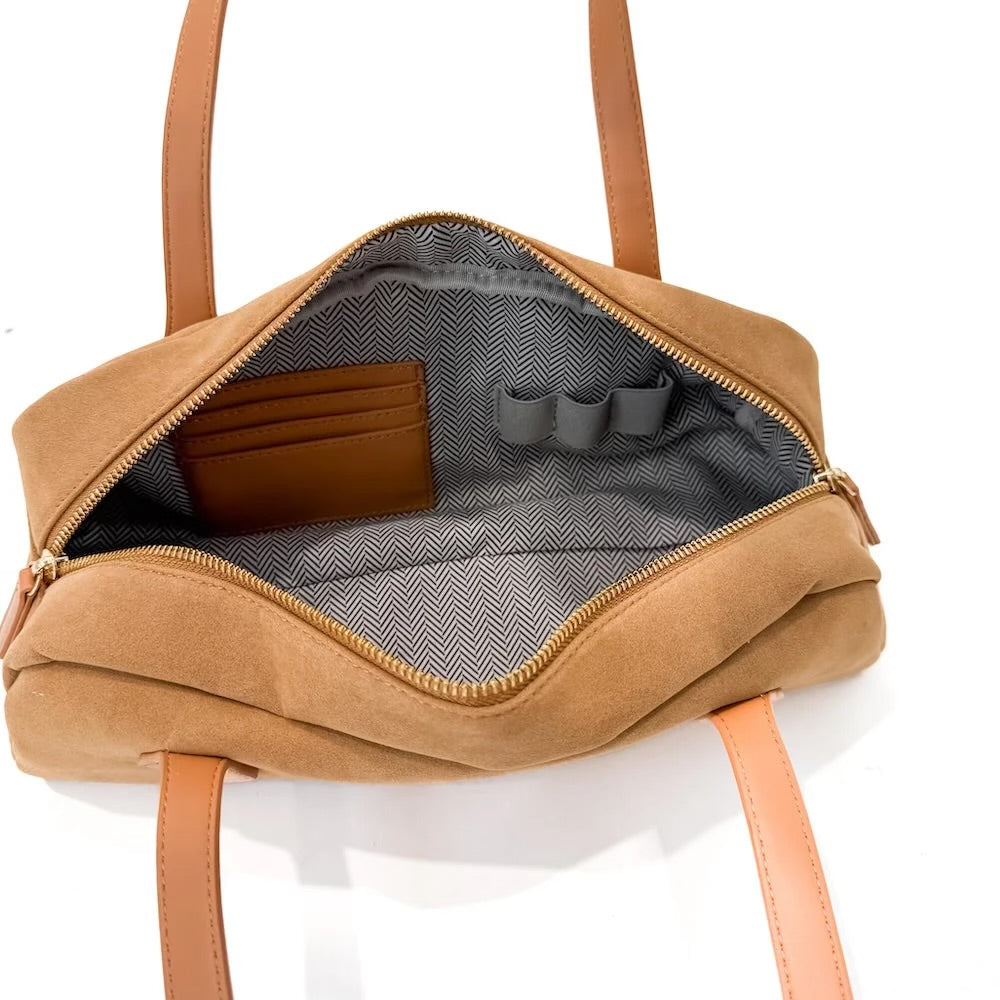 Pretty Simple Suede Barrel Shoulder Bag Camel