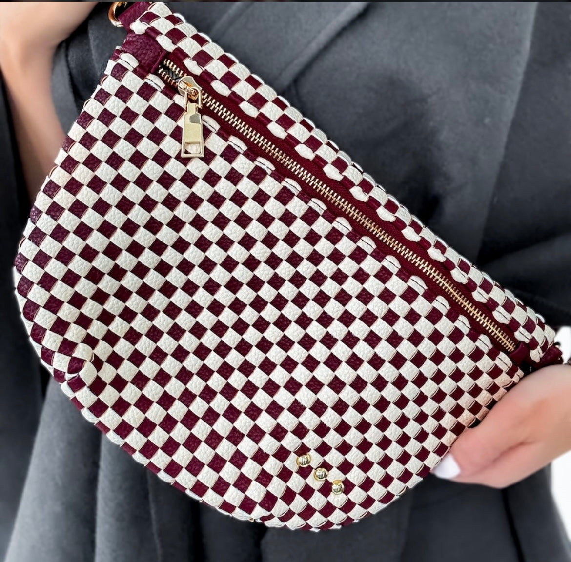 Pretty Simple Bum Bag Burgundy Checkered