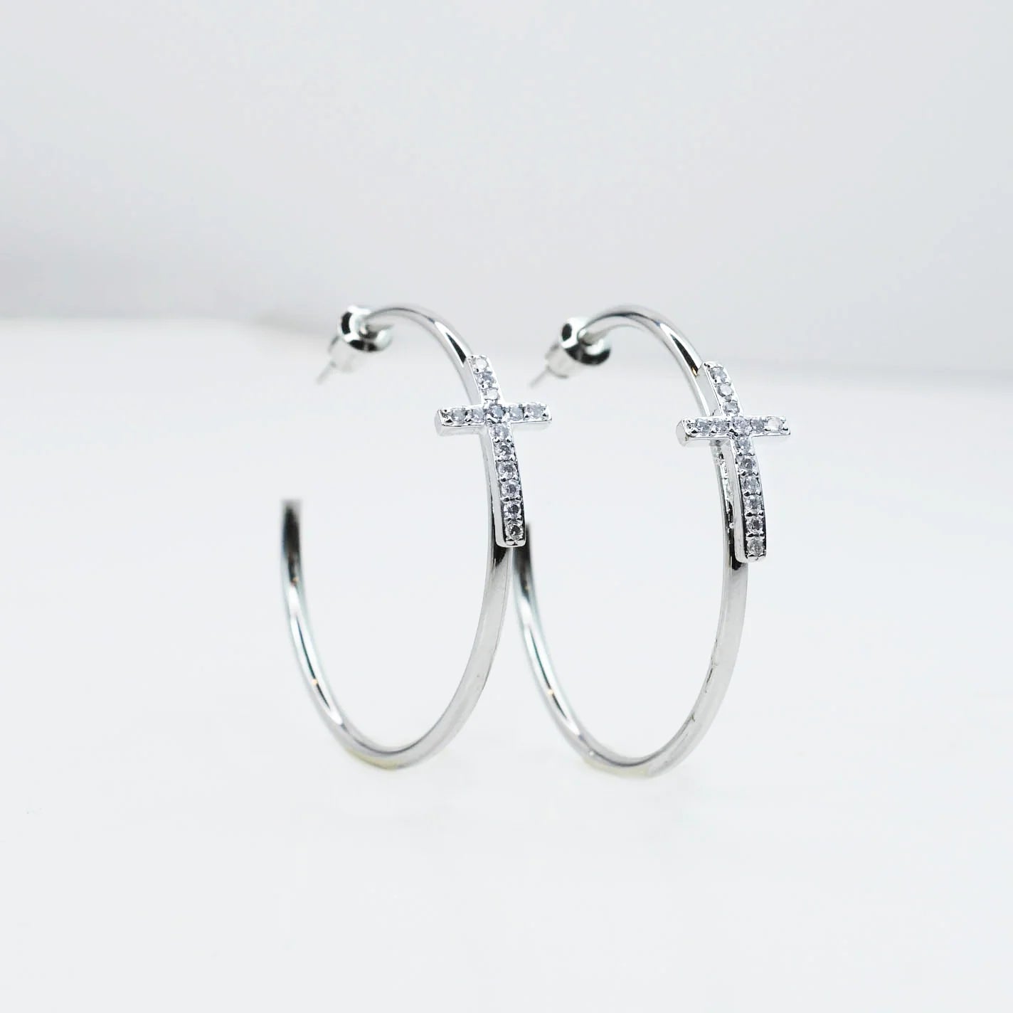 Silver Cross Grace Hoop Earrings