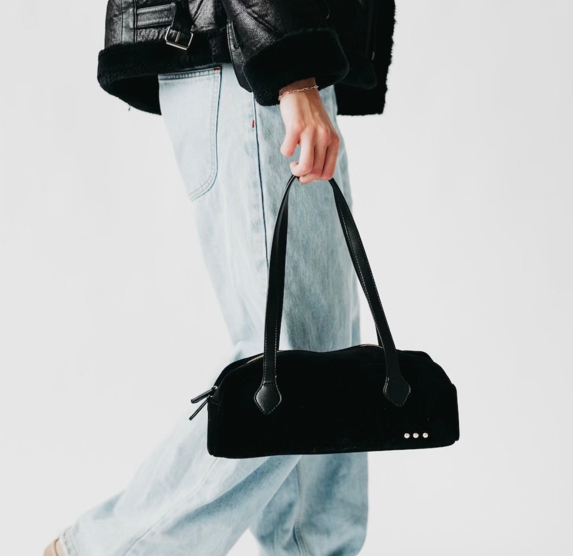 Pretty Simple Suede Barrel Shoulder Bag Oat