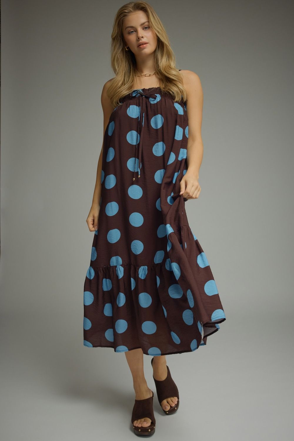 On The Dot Dress Dark Brown/Blue