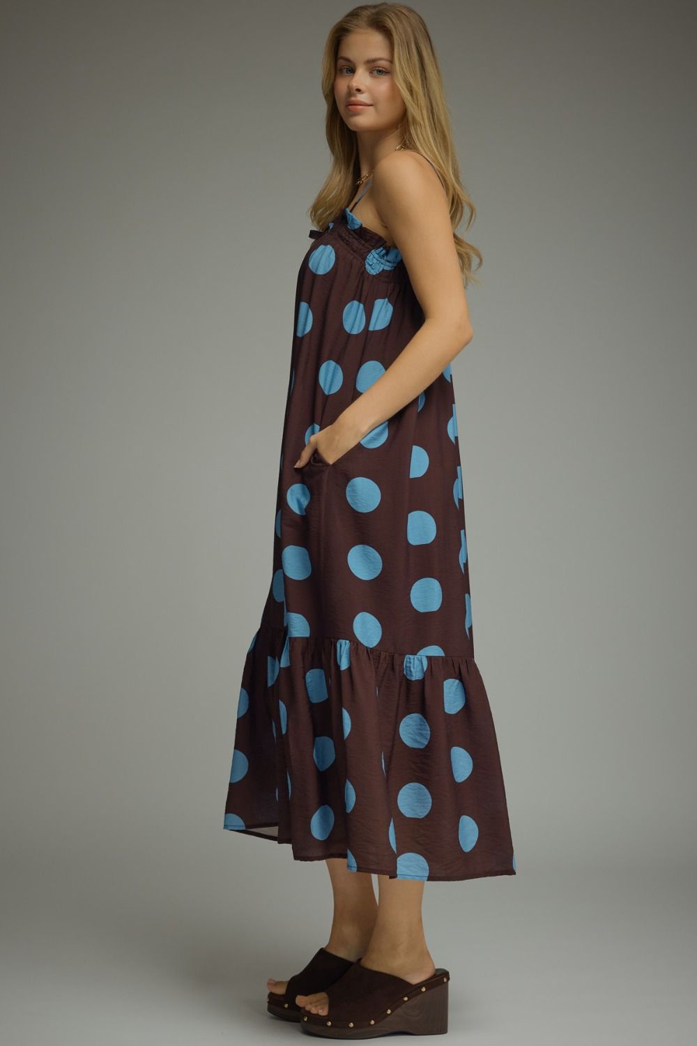 On The Dot Dress Dark Brown/Blue