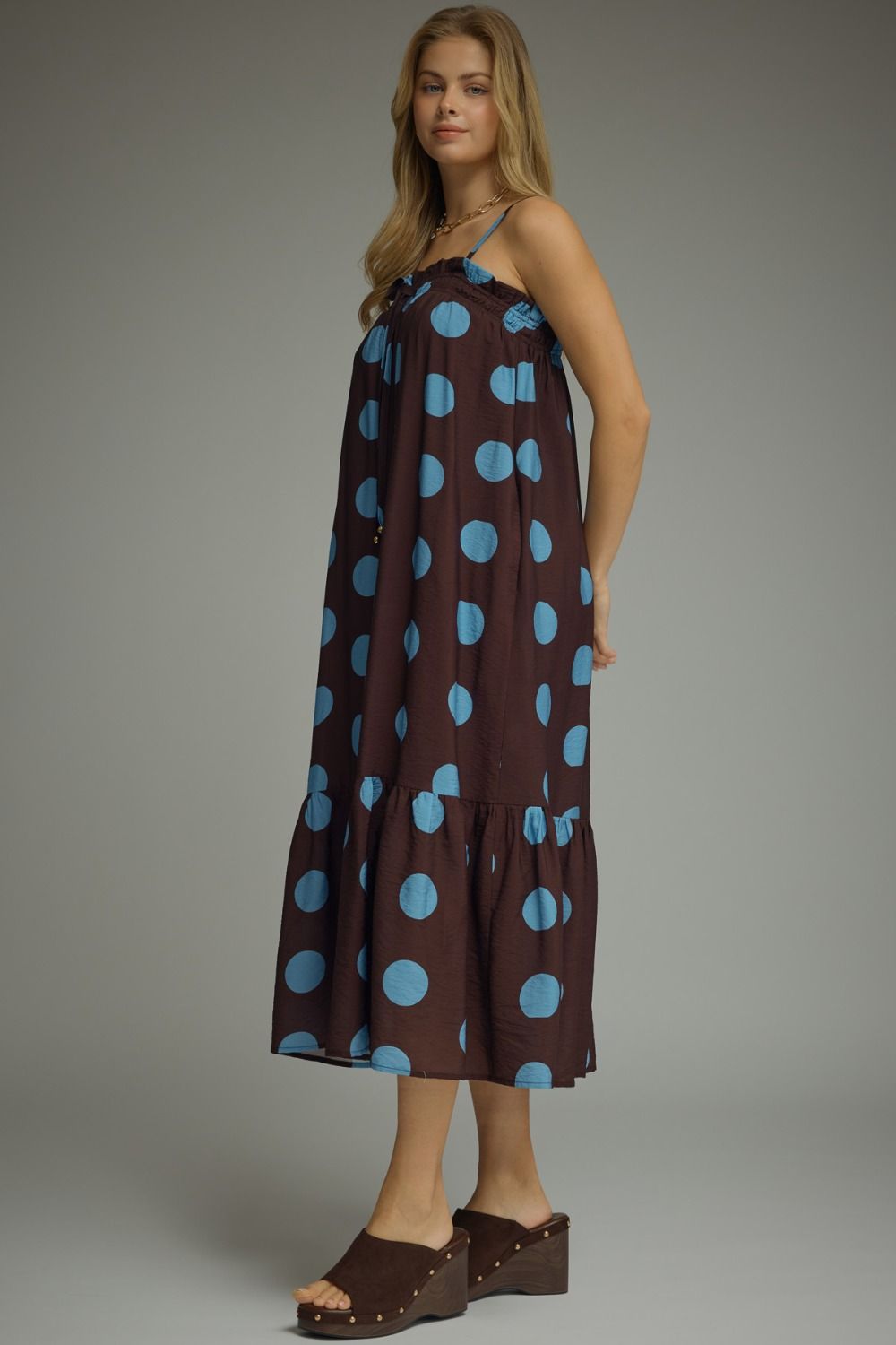 On The Dot Dress Dark Brown/Blue