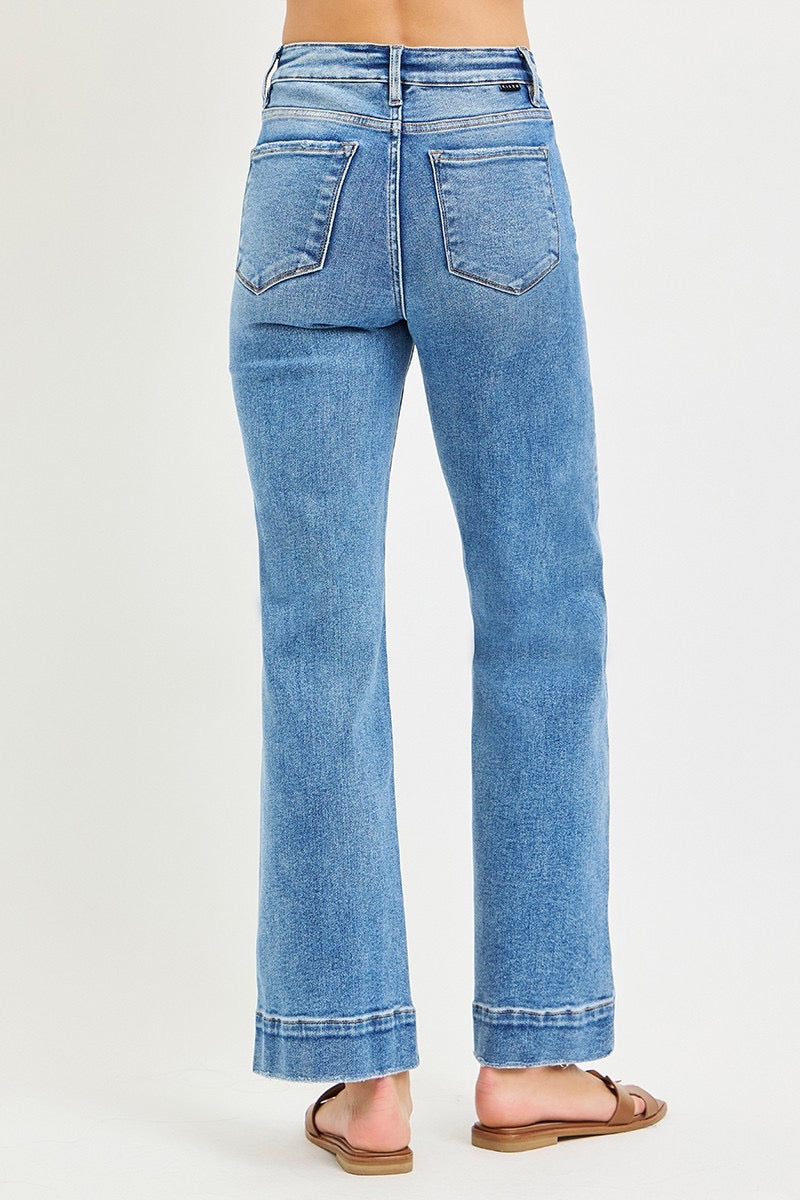 Risen Mid-Rise Straight Jeans