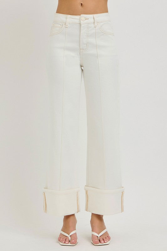 Risen Creme Cuffed Jeans
