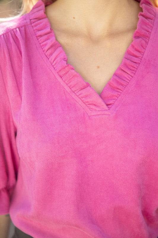 Pretty In Pink Faux Suede Top