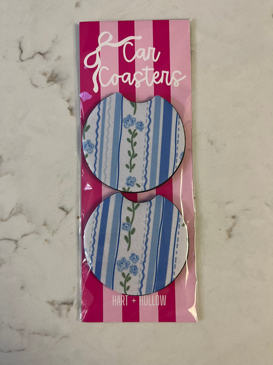 Car Coasters Blue Floral
