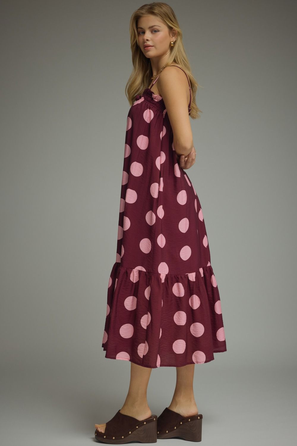 On The Dot Dress Burgundy/Pink