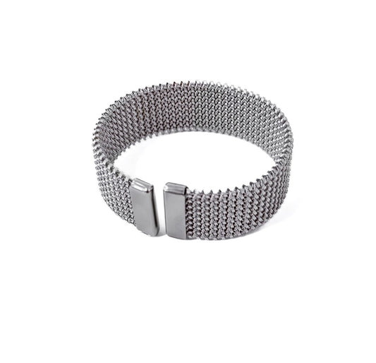 Pretty Simple Braided Mesh Cuff Bracelet Silver