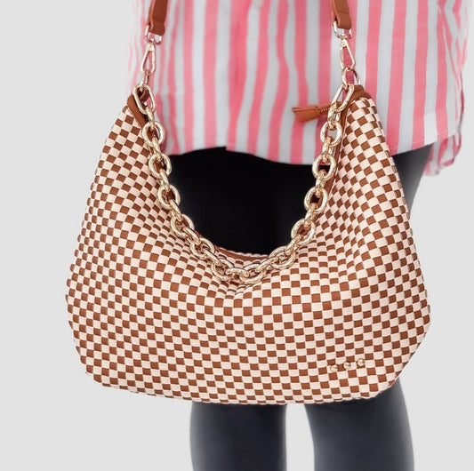 Pretty Simple Shoulder Bag Chestnut Checkered