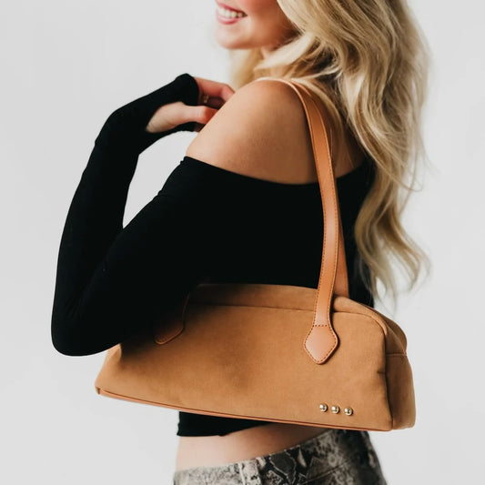 Pretty Simple Suede Barrel Shoulder Bag Camel