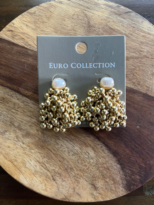 Gold Bead Pearl Earrings