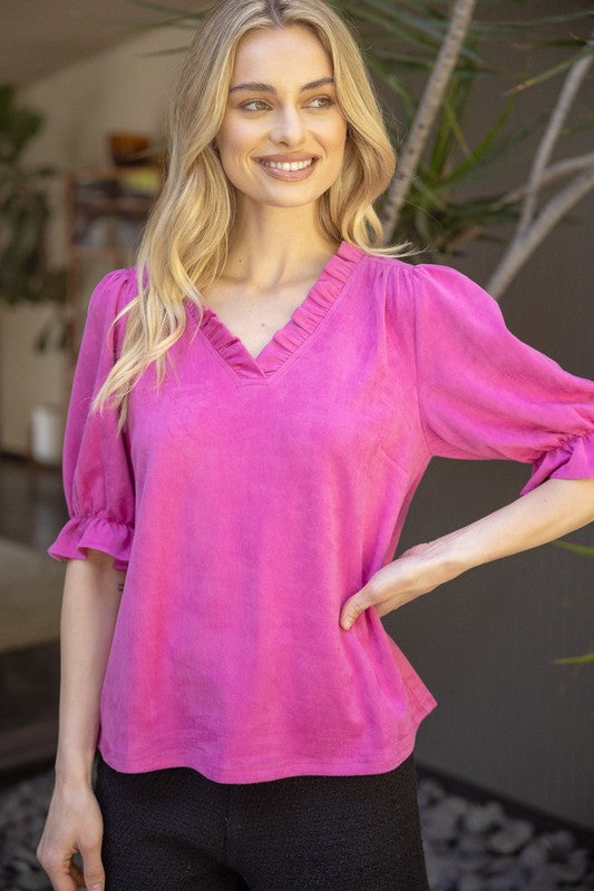 Pretty In Pink Faux Suede Top