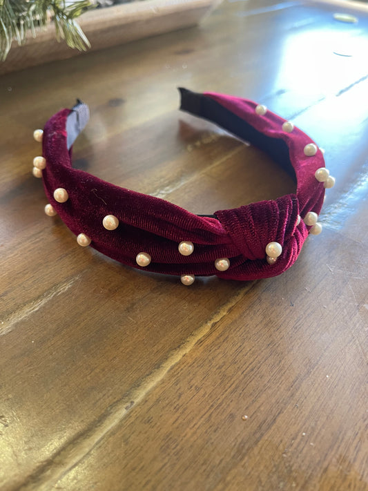 In My Era Headband Wine Velvet/Pearls