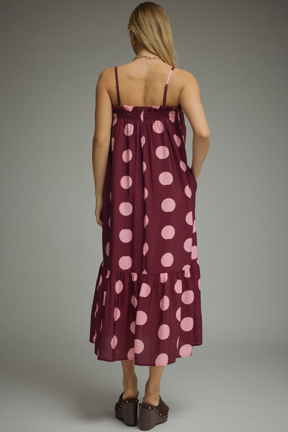 On The Dot Dress Burgundy/Pink