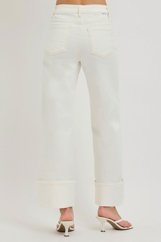 Risen Creme Cuffed Jeans