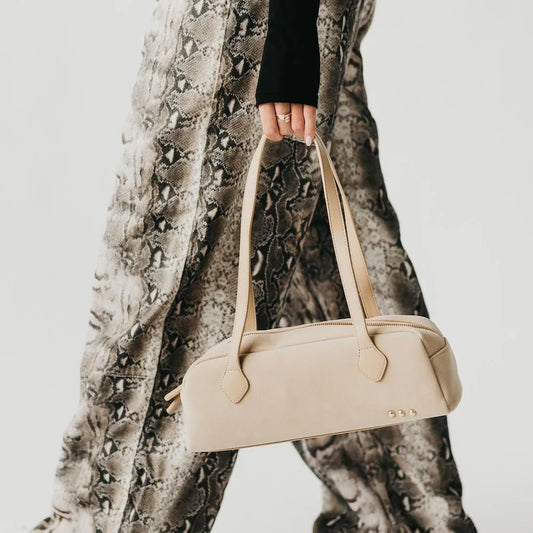 Pretty Simple Suede Barrel Shoulder Bag Oat