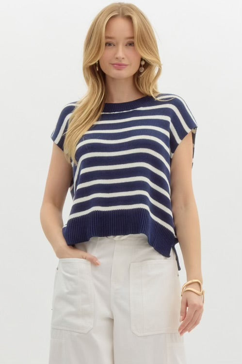 Love Is In The Air Sweater Top Navy/White