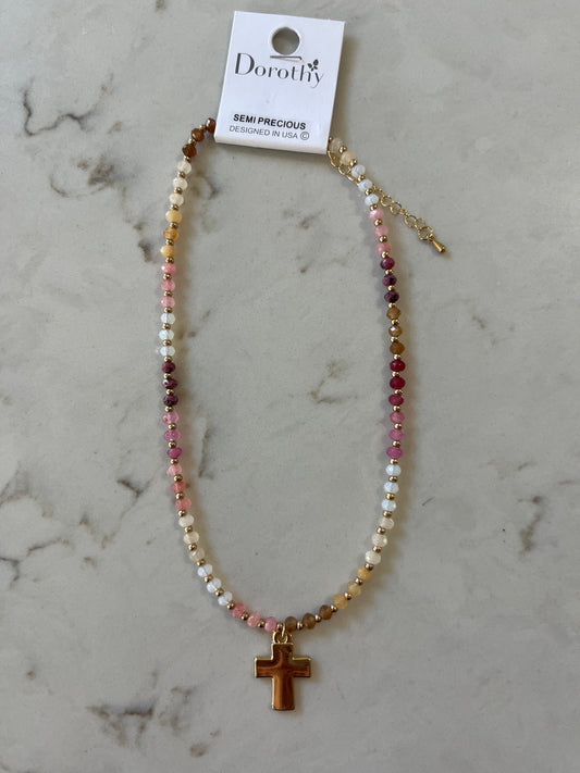 Cross My Heart Necklace Pink Mix