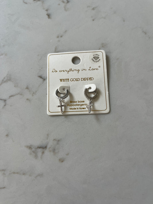 Lead Me To The Cross Silver Rhinestone Earrings