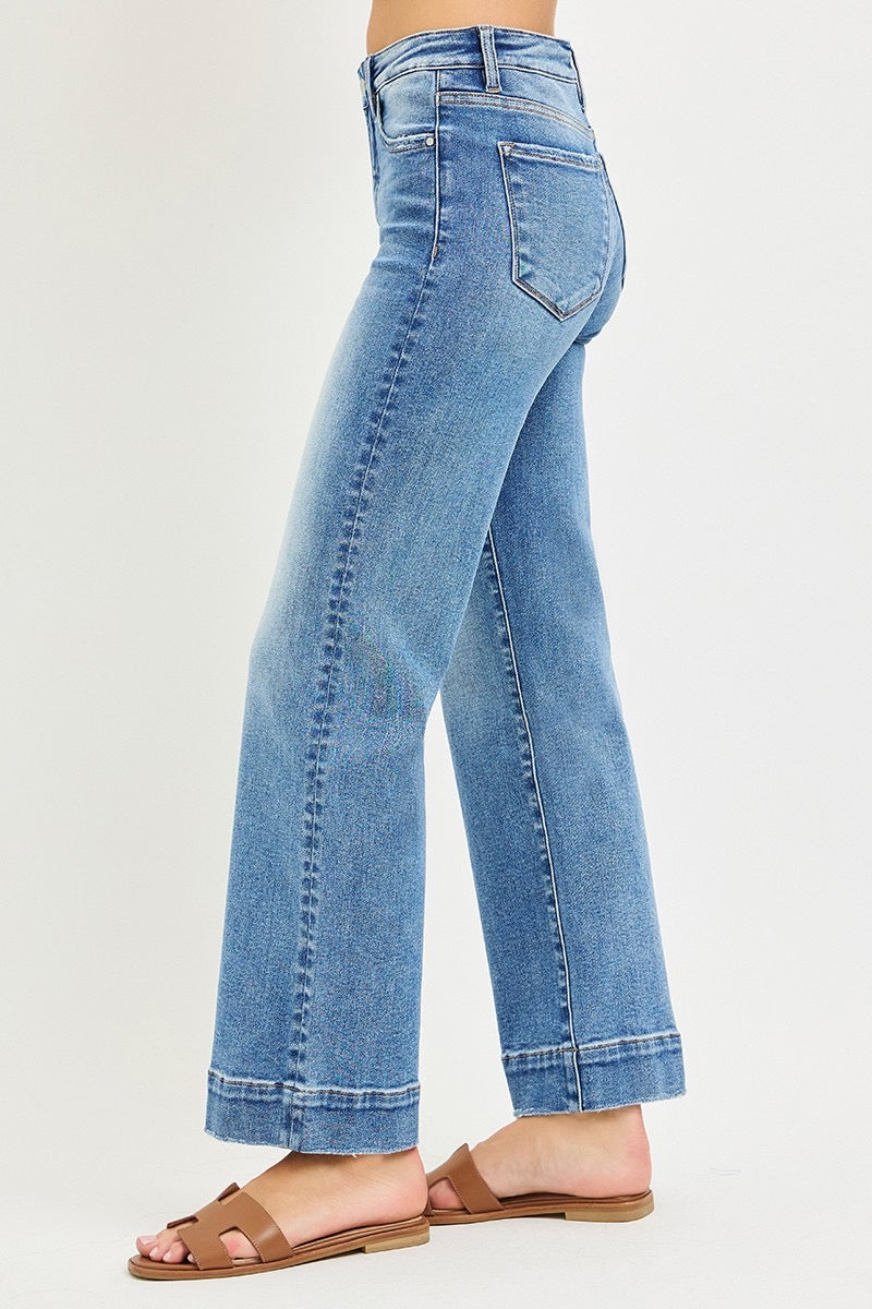 Risen Mid-Rise Straight Jeans