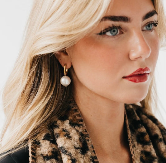 Pretty Simple Pearl Huggie Hoop Earrings