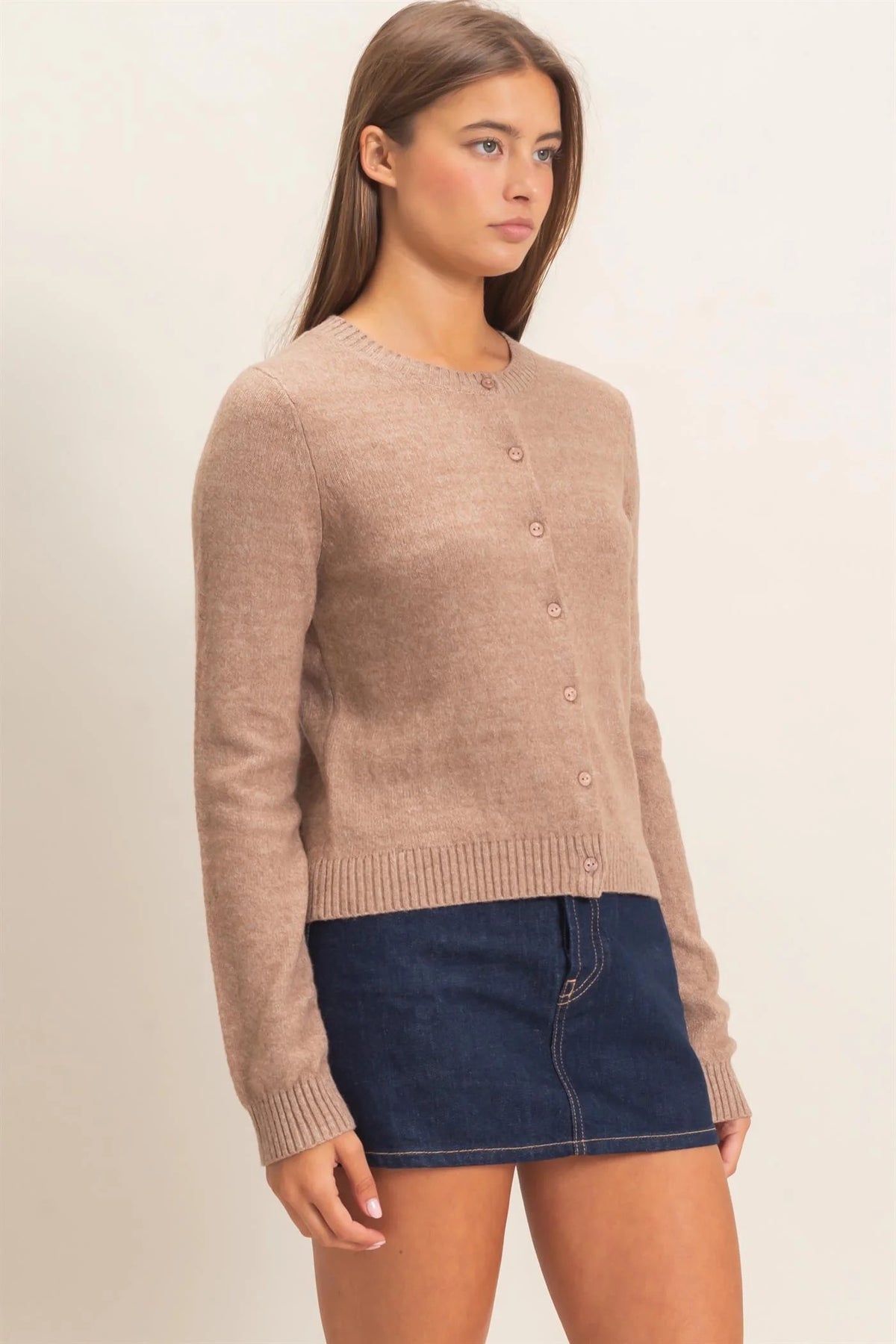 Out And About Cardigan Dark Taupe