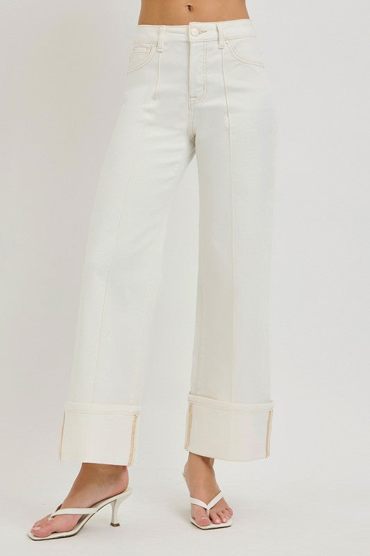 Risen Creme Cuffed Jeans
