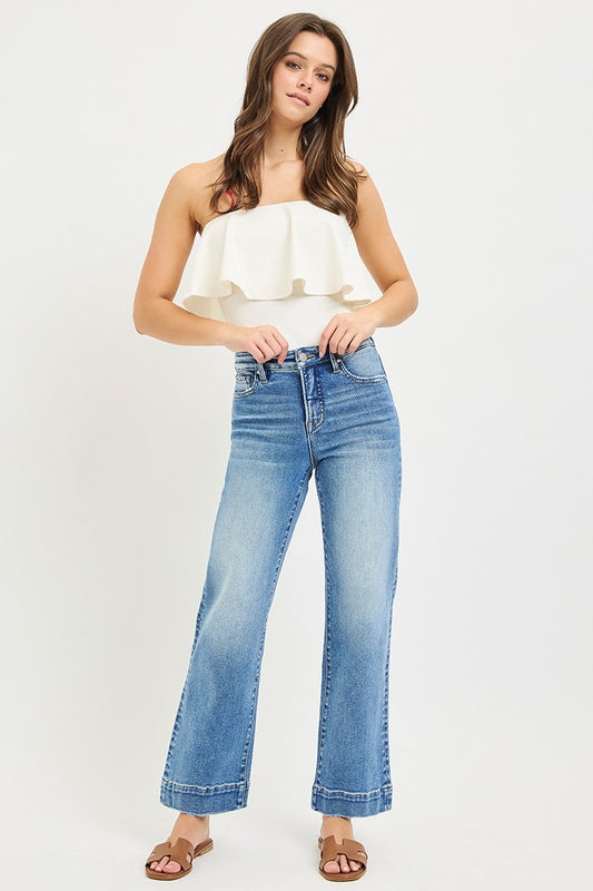 Risen Mid-Rise Straight Jeans