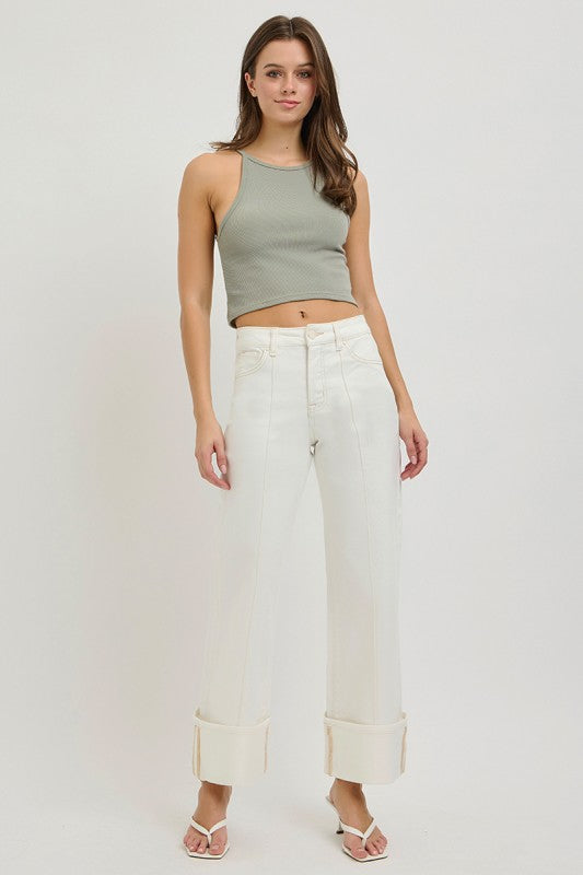 Risen Creme Cuffed Jeans