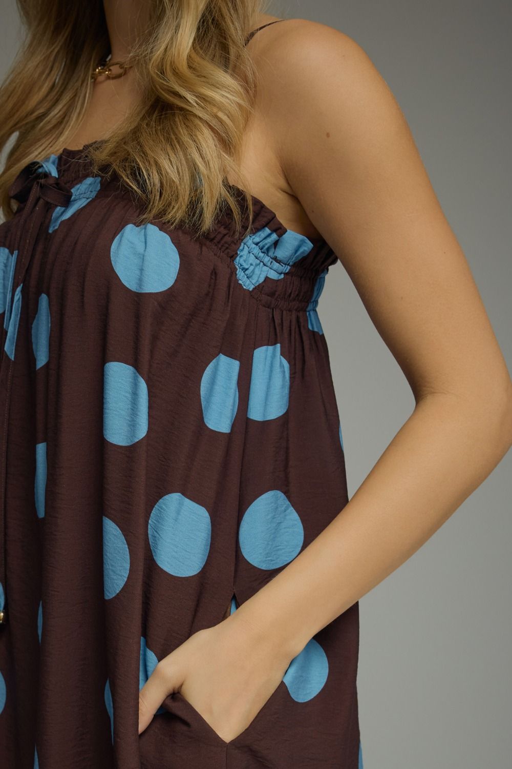 On The Dot Dress Dark Brown/Blue