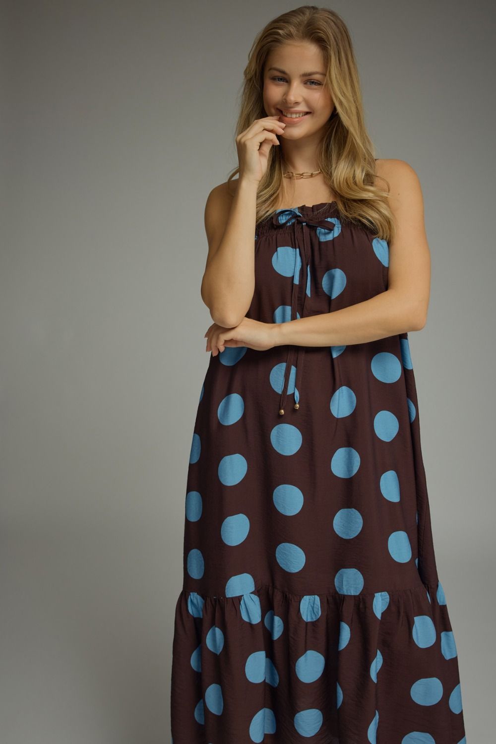 On The Dot Dress Dark Brown/Blue