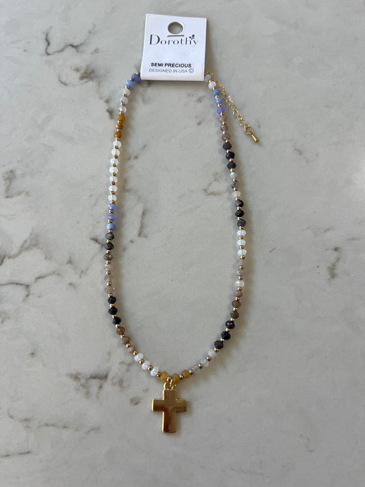 Cross My Heart Necklace Blue Mix