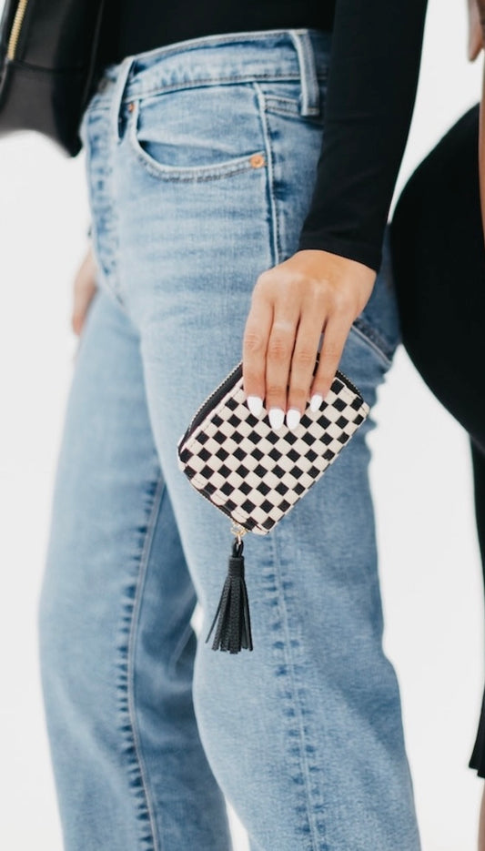 Pretty Simple Woven Wallet Checkered Black
