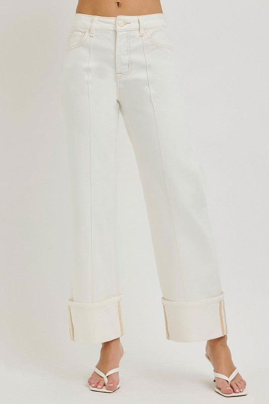 Risen Creme Cuffed Jeans