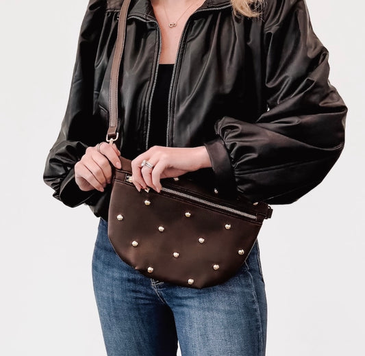 Pretty Simple Gold Studded Bum Bag Chocolate