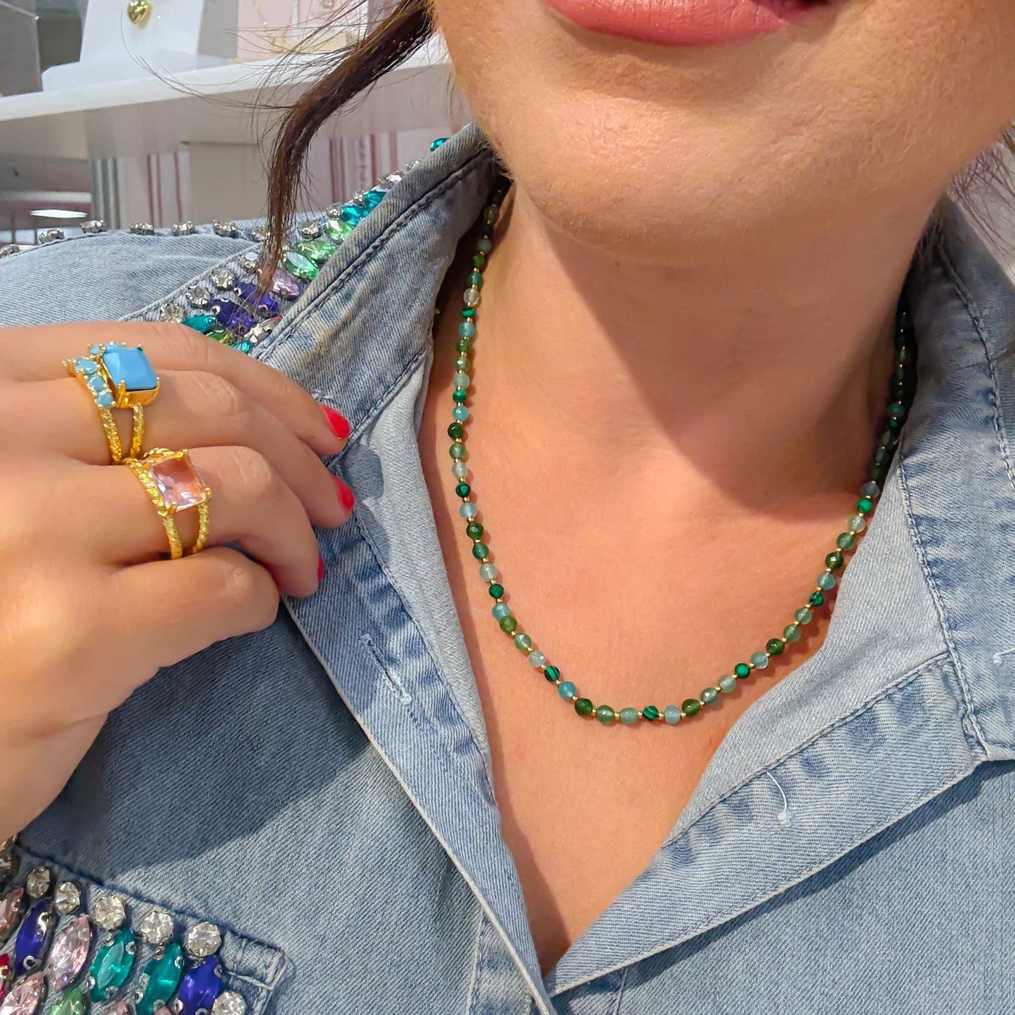 Candy Bead Dainty Gemstone Necklace Green