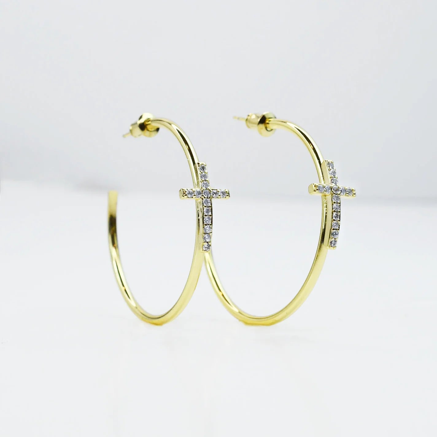 Golden Cross Grace Hoop Earrings