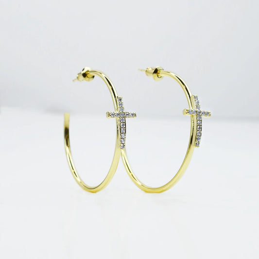 Golden Cross Grace Hoop Earrings