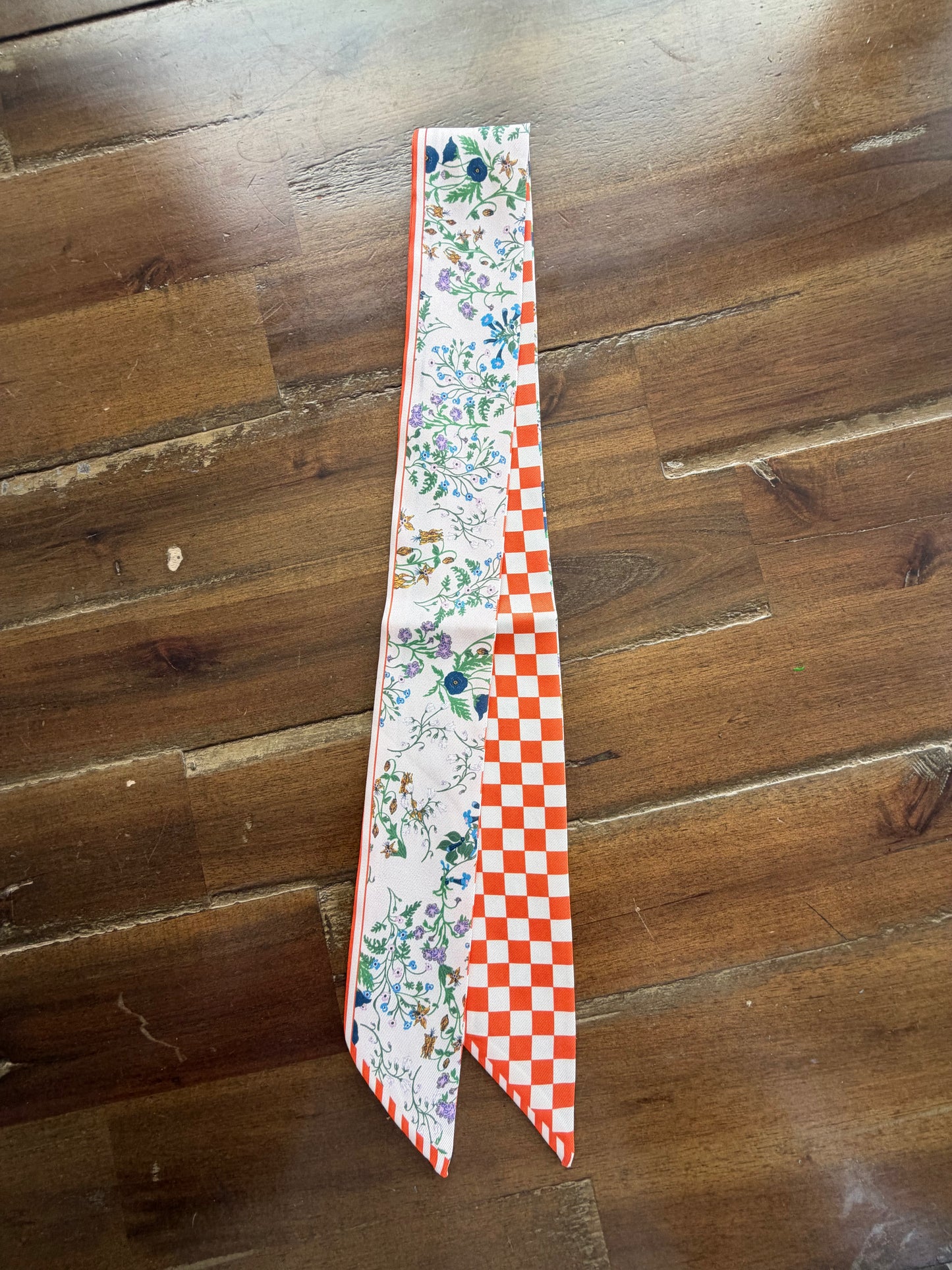 Floral/Orange Checkered Twilly