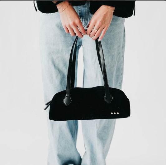 Pretty Simple Suede Barrel Shoulder Bag Oat
